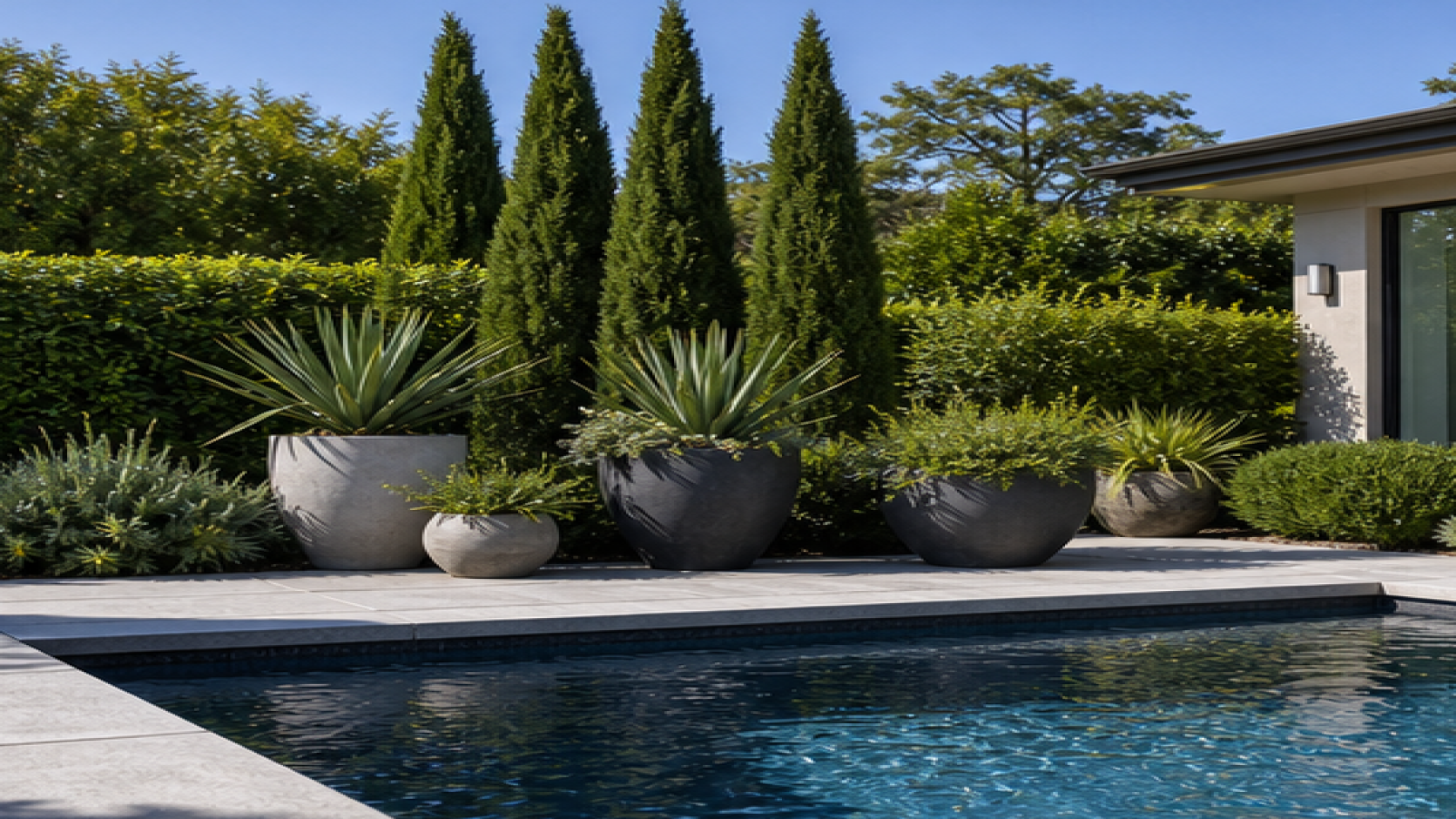 Pool Privacy Ideas with poolside planters