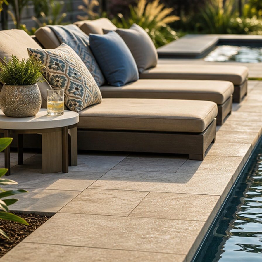 Pool Seating Ideas planting and material detail