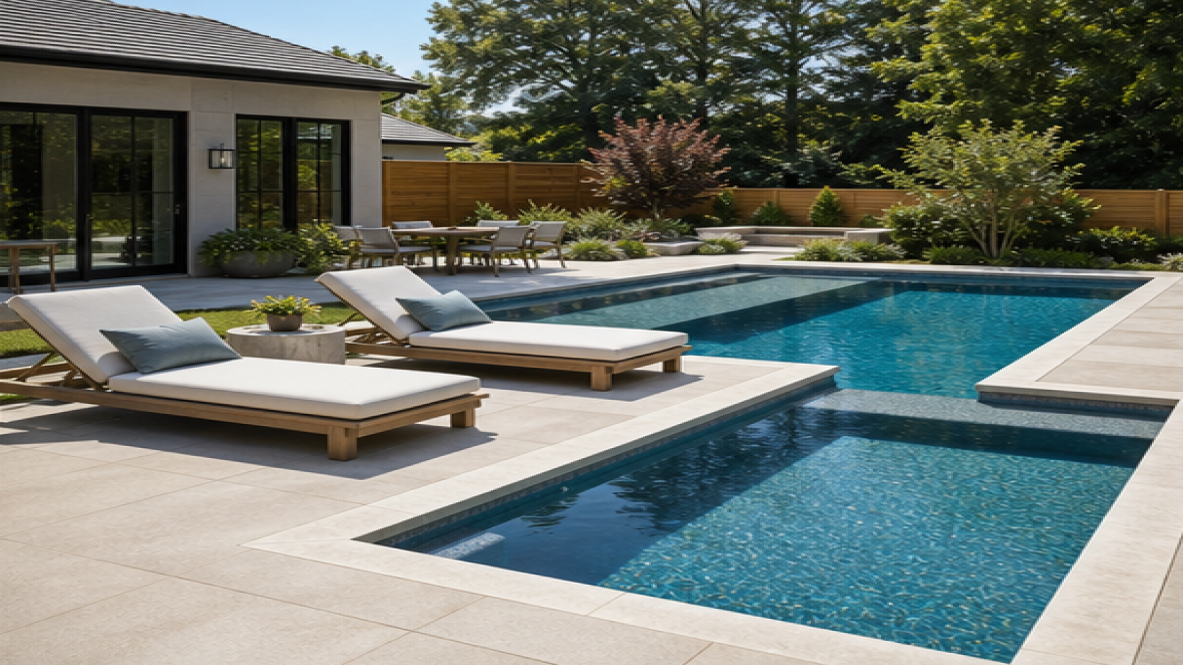 Pool Shape Ideas with lounge chairs
