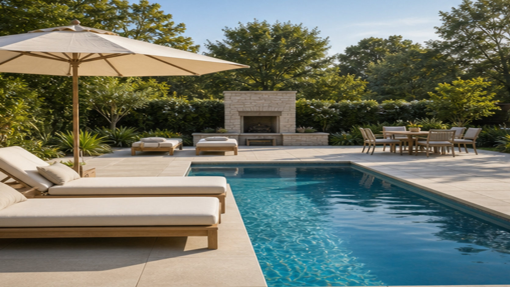 Pool Shape Ideas with a shade umbrella