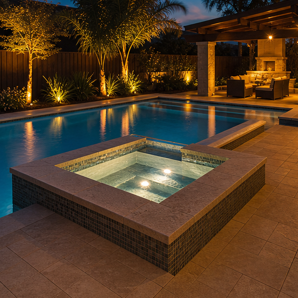 Pool Spa Combo Ideas soft evening glow