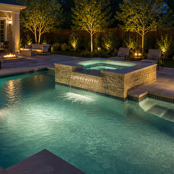 Pool Spa Combo Ideas evening light