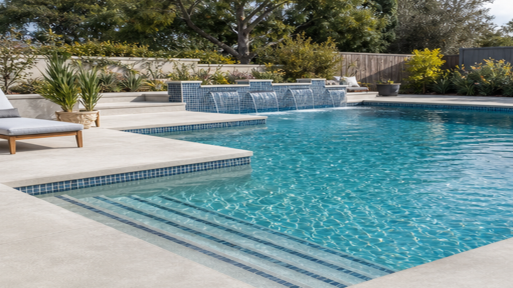 Pool Tile Ideas with a natural concrete deck look