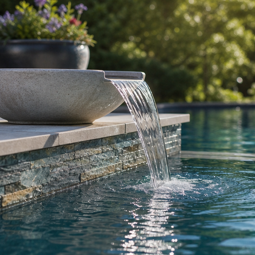 Pool Water Feature Ideas planting and material detail