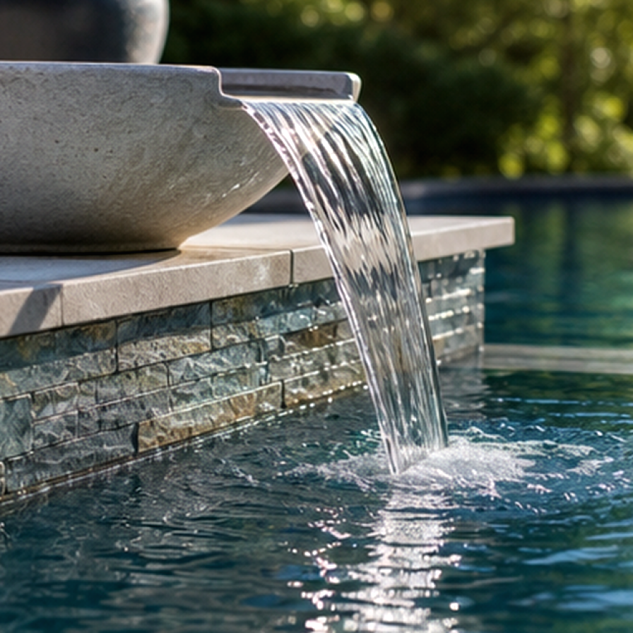 Pool Water Feature Ideas materials and planting