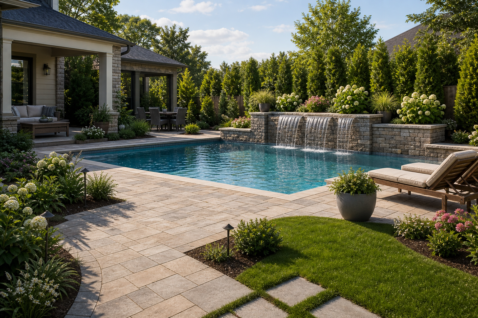 Pool Waterfall Ideas backyard setting