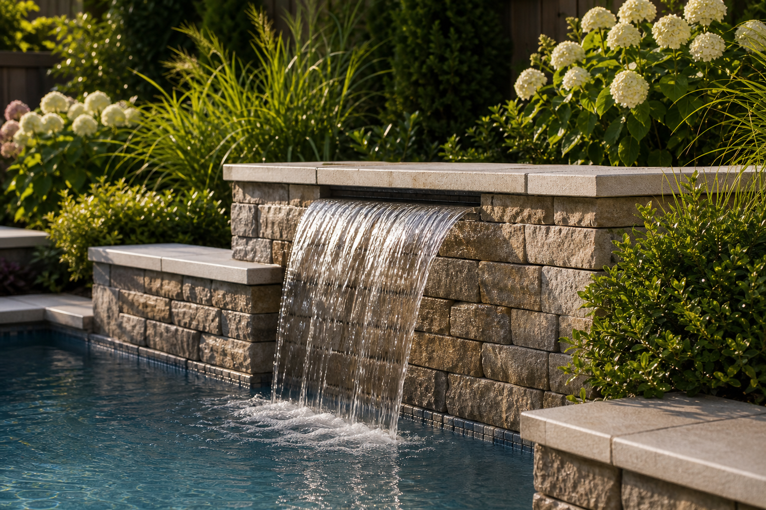 Pool Waterfall Ideas water edge detail