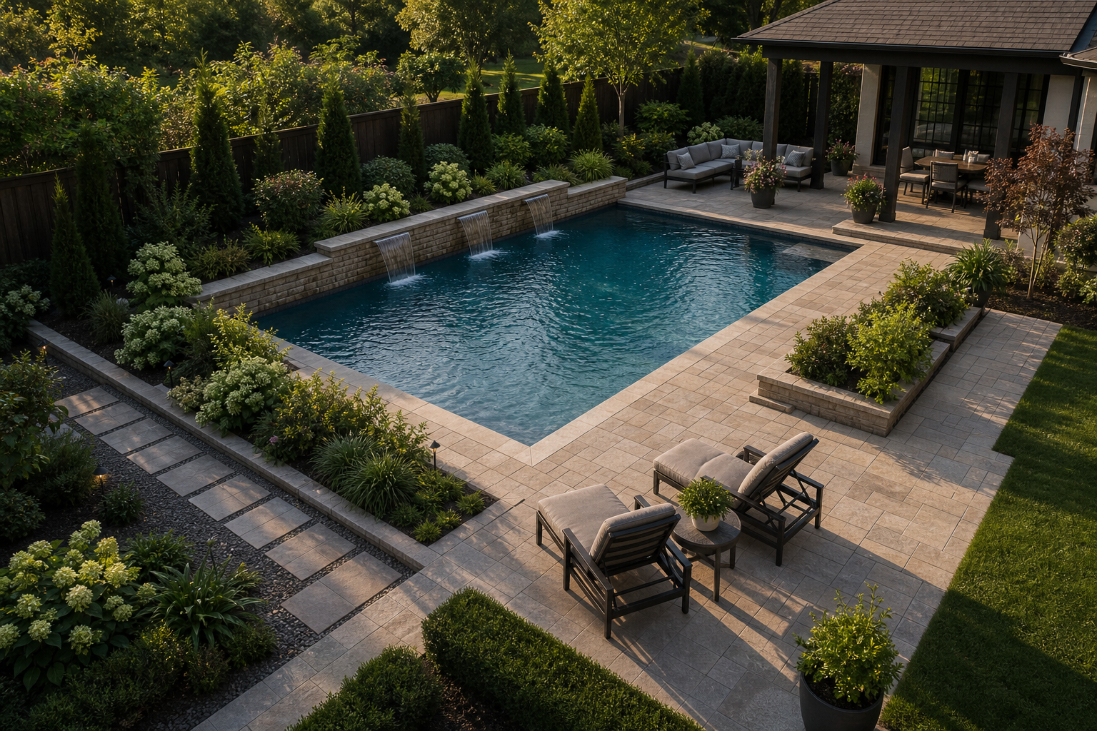 Pool Waterfall Ideas layout view