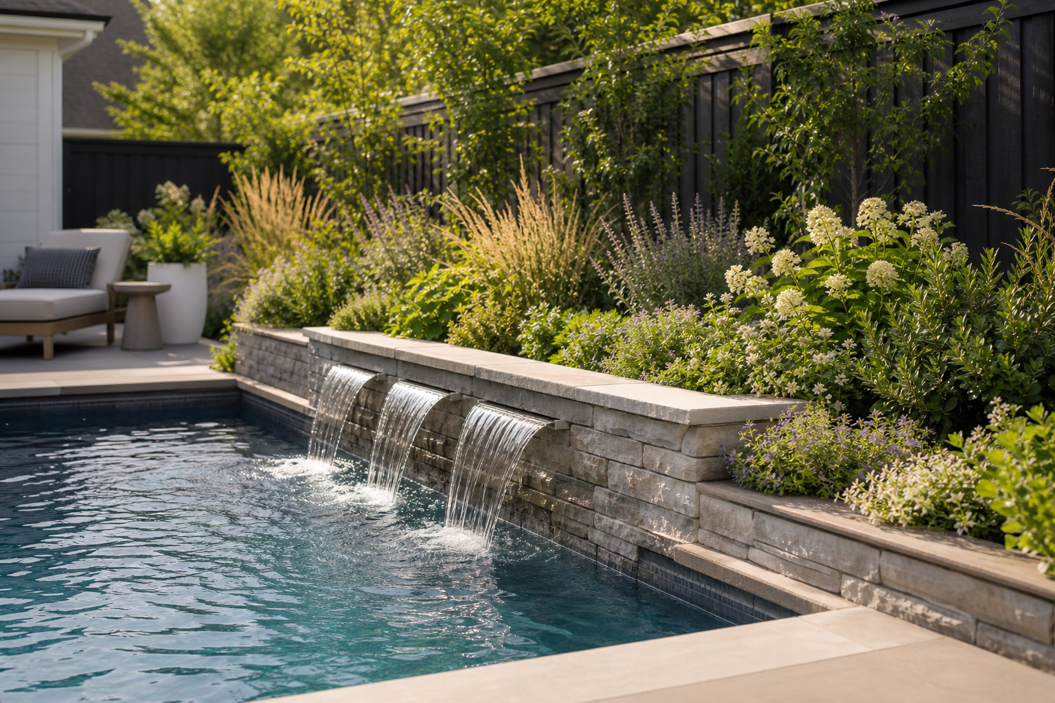 Pool Waterfall Ideas planting edge