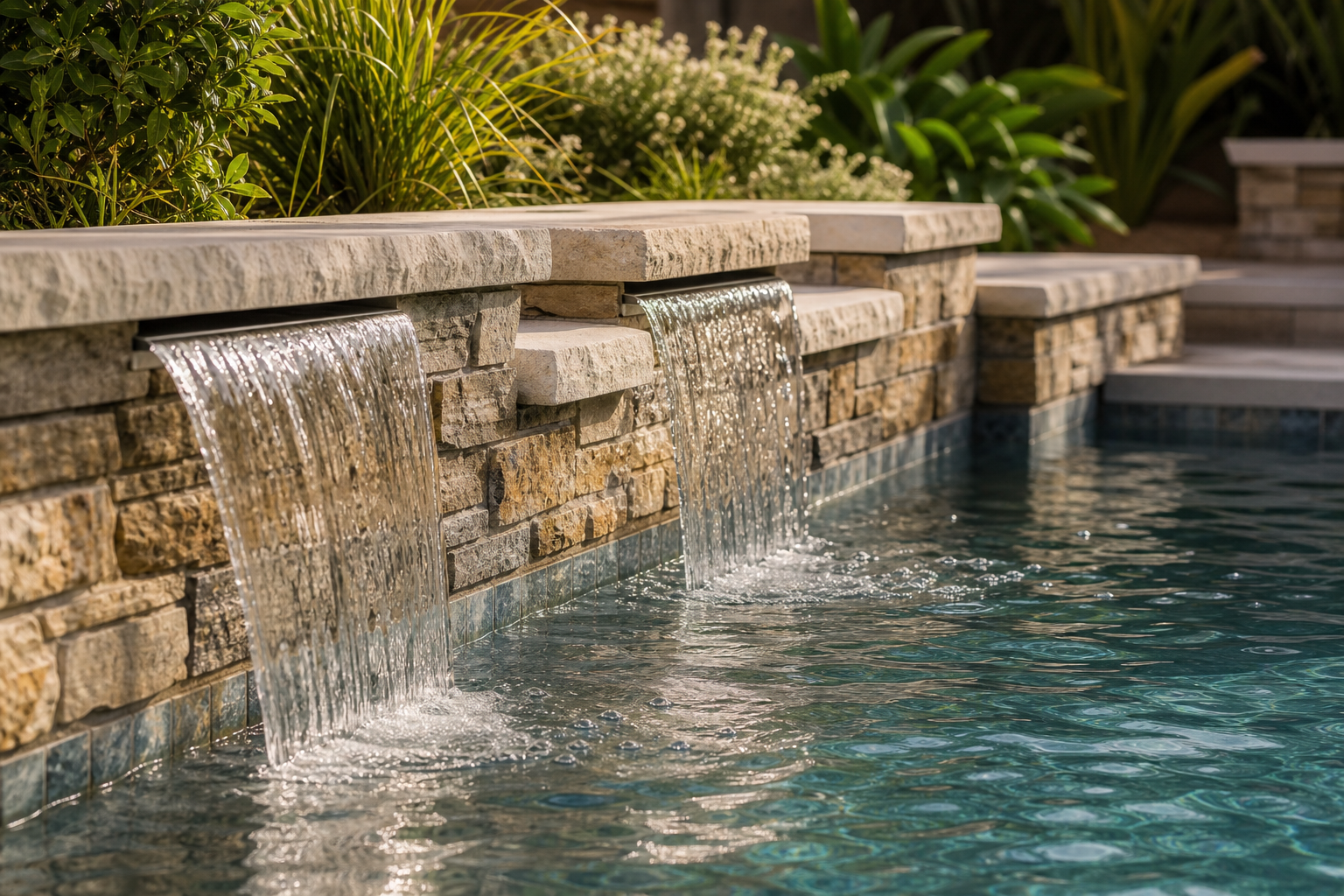 Pool Waterfall Ideas waterline detail