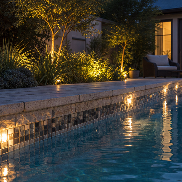 Pool Waterline Ideas soft evening glow