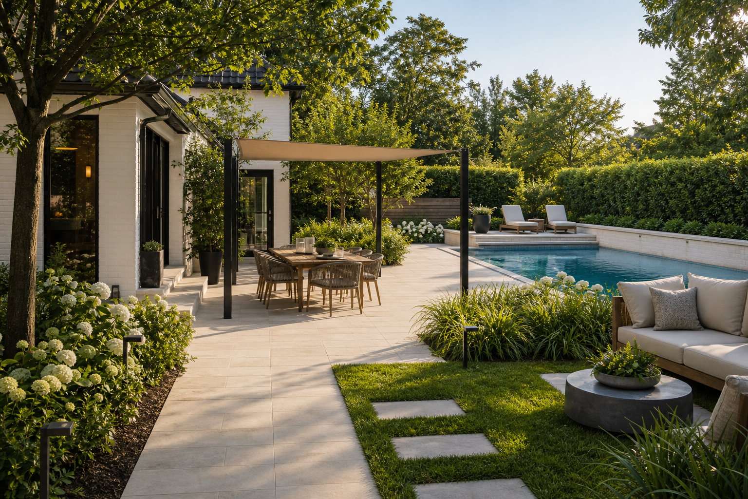 Poolside Dining Ideas backyard setting