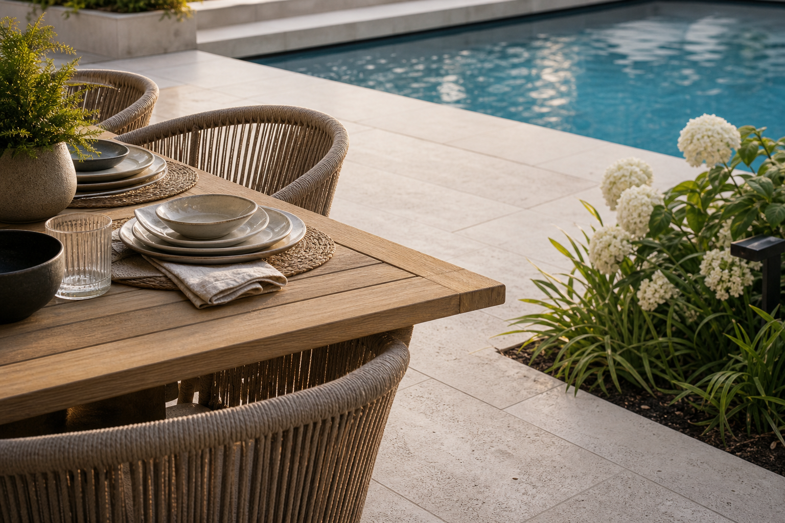 Poolside Dining Ideas water edge detail