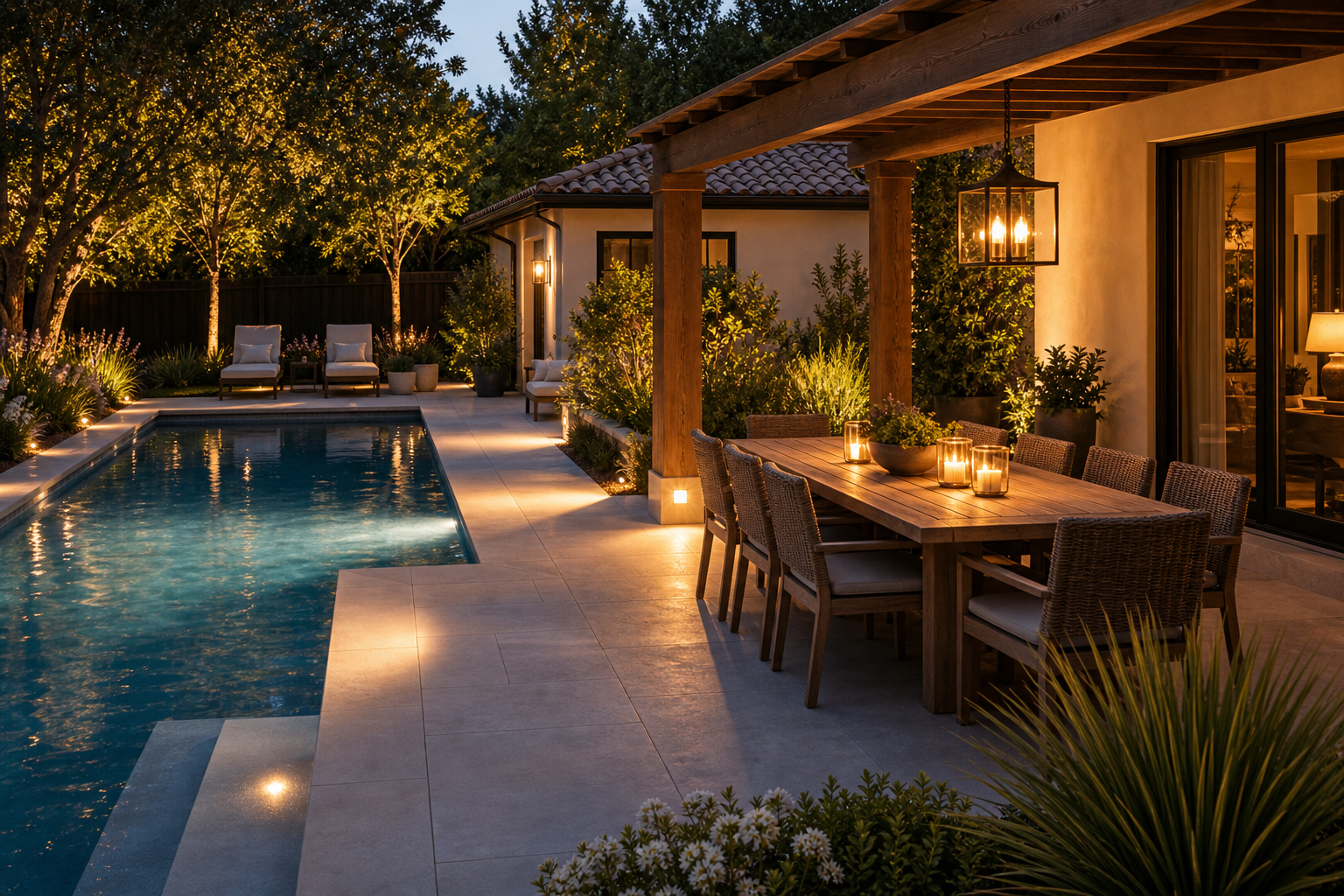 Poolside Dining Ideas evening light