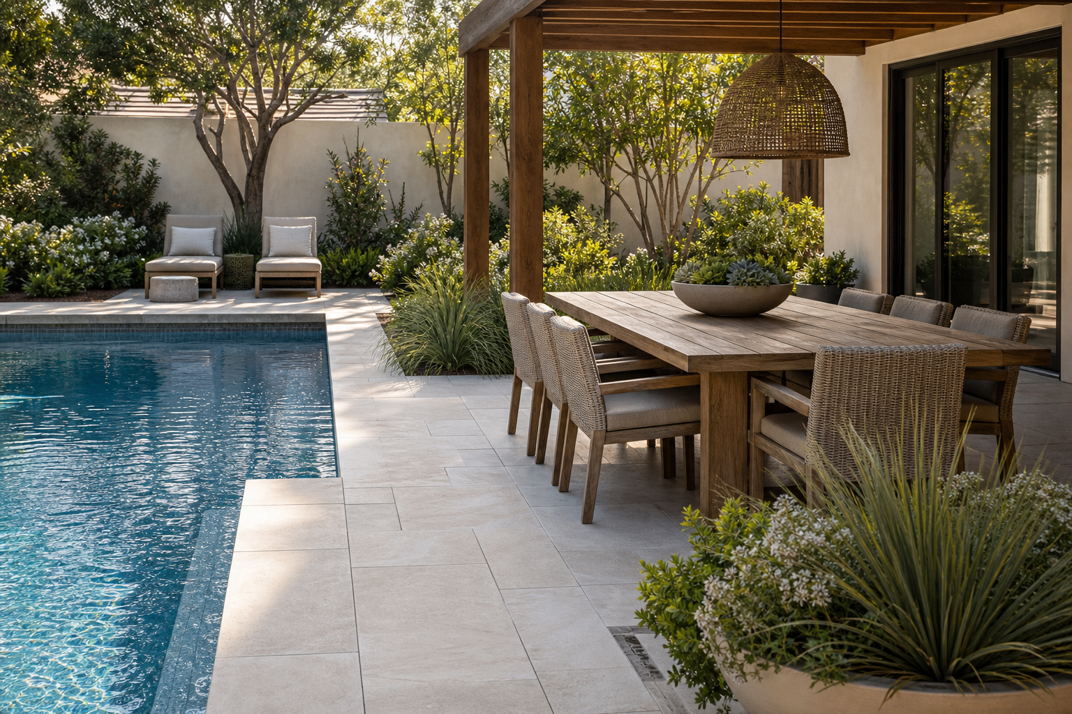 Poolside Dining Ideas materials and planting
