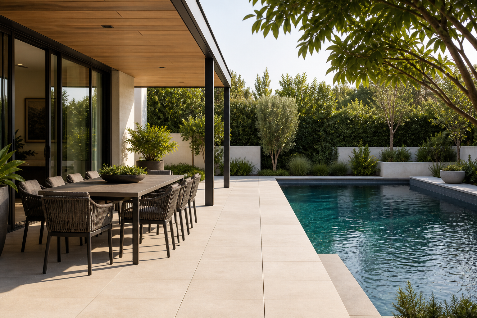 Poolside Dining Ideas modern lines