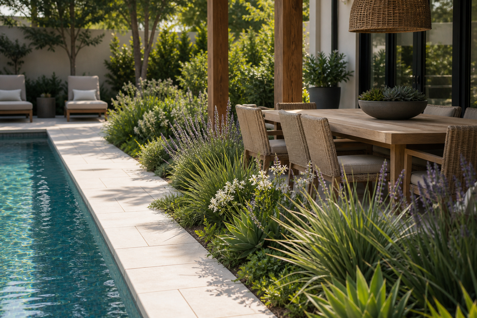 Poolside Dining Ideas planting edge