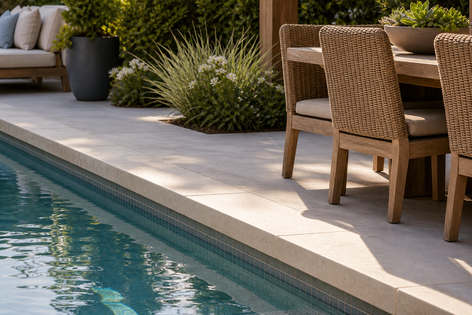Poolside Dining Ideas waterline detail