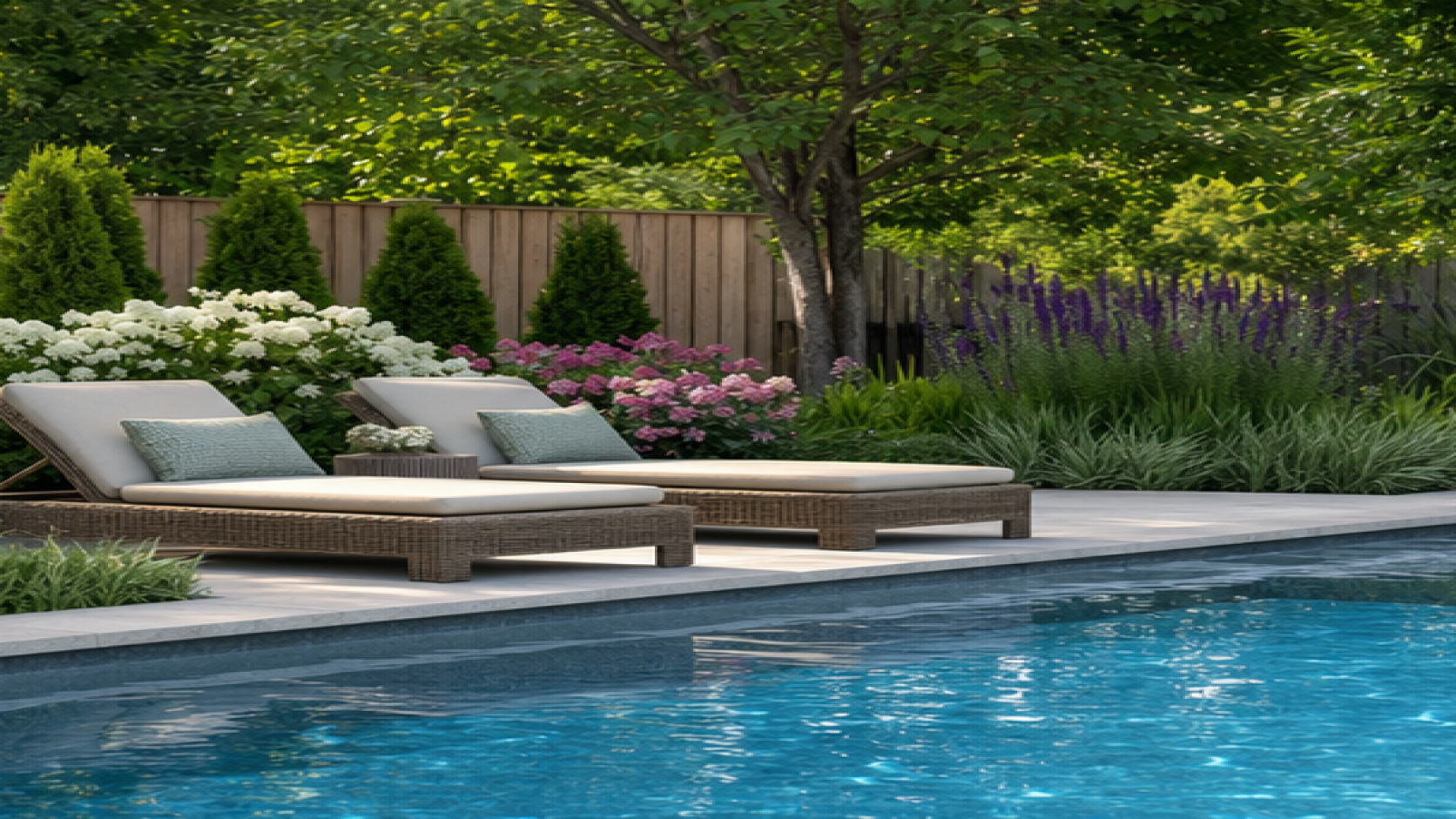 Poolside Garden Ideas with lounge chairs