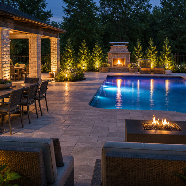 Poolside Patio Ideas evening light