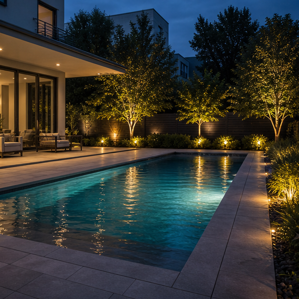 Rectangular Pool Ideas soft evening glow