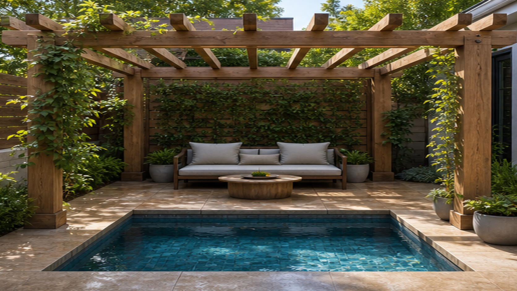 Small Pool Ideas with a pergola accent