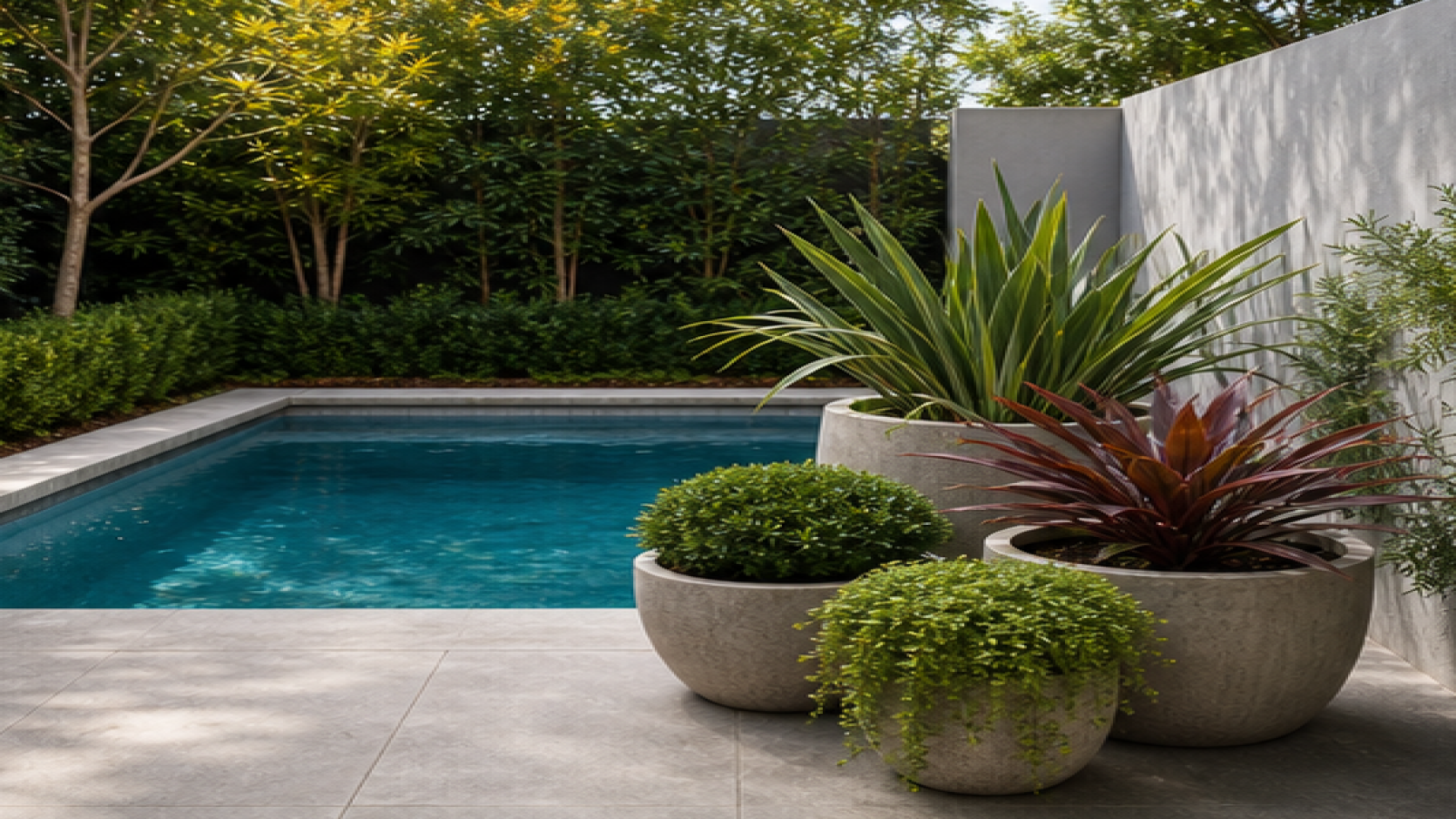 Small Pool Ideas with poolside planters