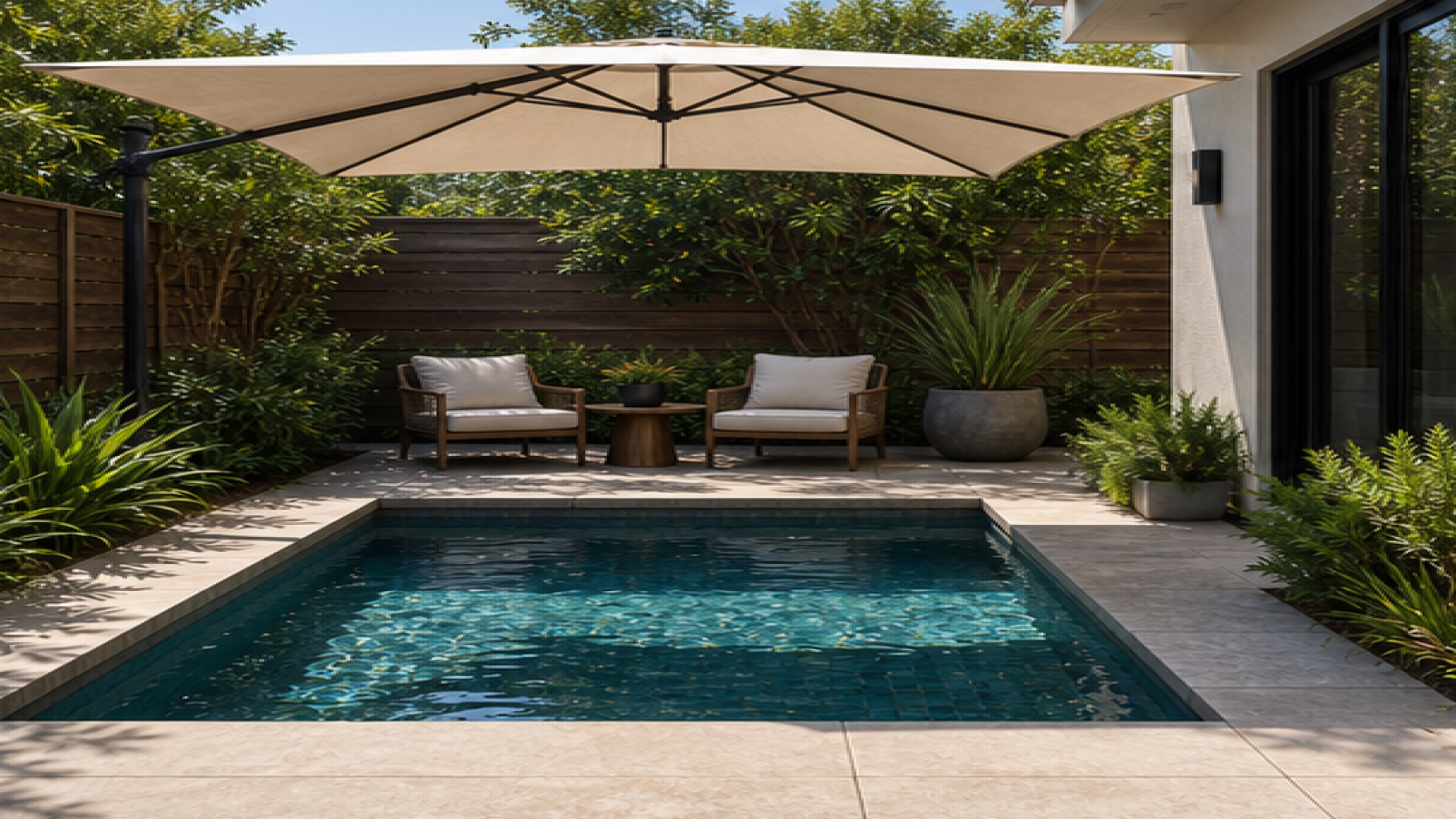 Small Pool Ideas with a shade umbrella