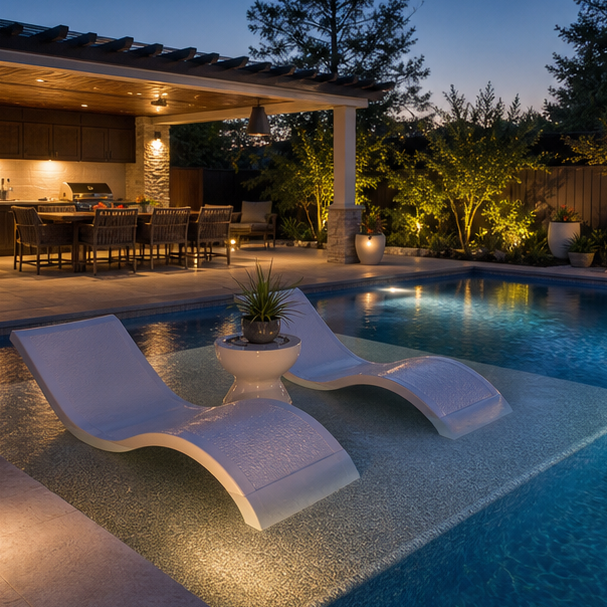 Tanning Ledge Pool Ideas soft evening glow
