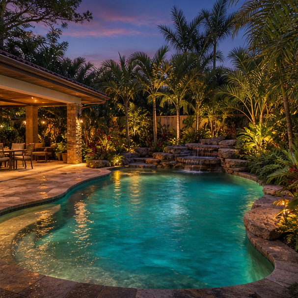 Tropical Pool Ideas evening light