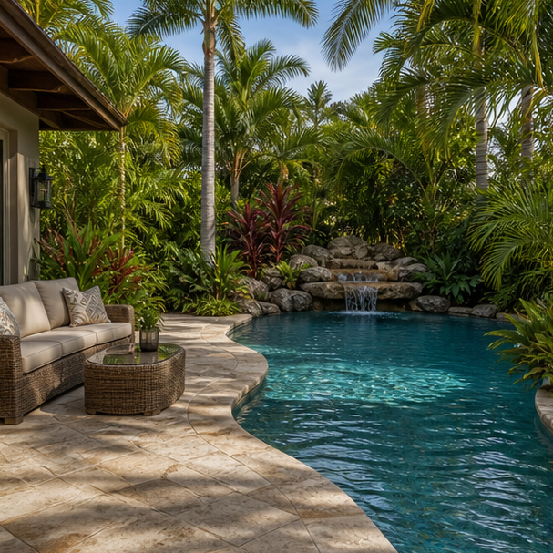 Tropical Pool Ideas seating area